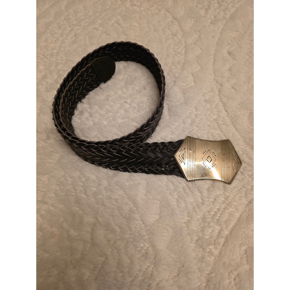 Four Winds Dark Brown Braided Leather Belt Handmade Morocco Silver Etched Buckle